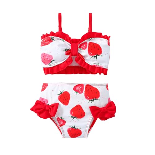 SuperGlee Toddler Baby Girls Swimsuit Two Piece Floral Stripe Swimwear Infant Summer Beach Bikini Bathing Suit(US, Age, 4 Years, 5 Years, Strawberry red)