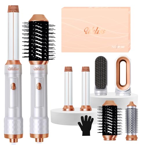 Cepillo Secador de Pelo 6 en 1, UKLISS Cepillo de Aire Air Styler Set con 6 Cabezales Intercambiables, 3 Temperaturas, Create Secador de Pelo para Riza, Da Volumen, Alisa y Seca