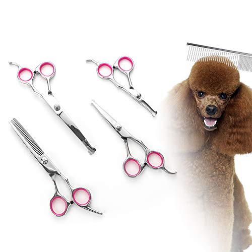 Pet Grooming Scissors Kit - Cat Dog Grooming Scissors - 5 Pcs( For Trimming Body, Face, Ear, Nose, Paw) , Sharp Shears With Safety Rounded Tips For Small, Medium & Large Pets ( Include Grooming Comb ) #TOP7