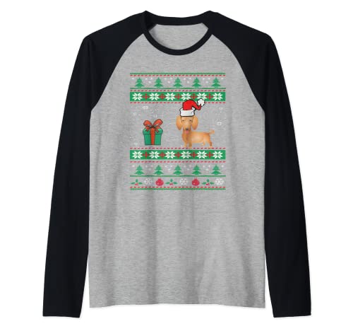 Dachshund Dog Santa Hat Funny Ugly Christmas Dogs Lovers Camiseta Manga Raglan