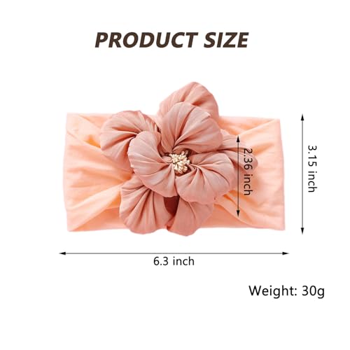 Baby Girl Nylon Flower Headbands, 5 Pack Soft Elastic Hair Bows, Assorted Colors (Samlon Pink, Standard Small)4