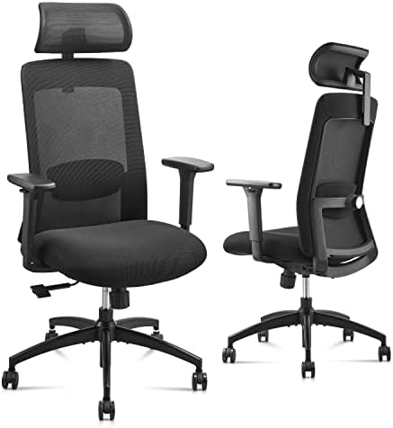 MUIGELS Ergonomic Office Chair - High Back Computer Desk Chair with Adjustable Lumbar Headrest Arms Support and Tilt Function, Comfy Rolling Swivel Task Chair for Home Conference Room Office Bedroom