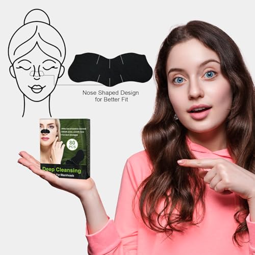 80 Stück Mitesserentferner Stripes, Natürliche Bambuskohle Mitesser Strips, Nose Strips Blackhead, Zum Entfernen von Mitessern und Zum Freimachen verstopfter Poren