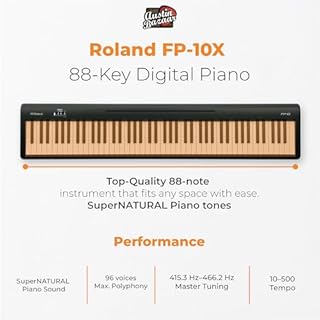 Roland FP-10 88-Key Digital Piano - Black Bundle with KSC-FP10 Stand, Bench, Sustain Pedal, Instructional Book, Online Lessons, Instructional DVD, and Austin Bazaar Polishing Cloth