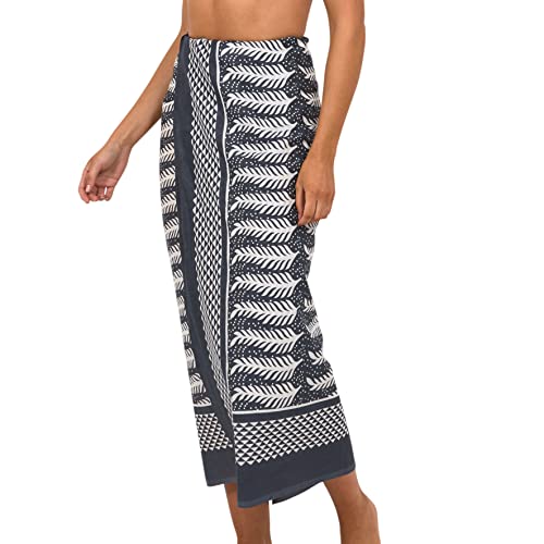 Image of Pachamama Women 100% Cotton Sarong Hand Printed Fern Pattern Cool Summer Beach Cover Up Pareo Wrap Around Skirt 180 x 110 CM (Charcoal)