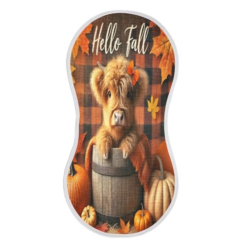 Fall Highland Cow Orange Baby Burp Cloths Soft Burp Cloth Rags Cotton Burp Clothes Absorbent Muslin Burp Cloths for Girl Unisex Boy Newborn 1 Pack 22x11 Inches