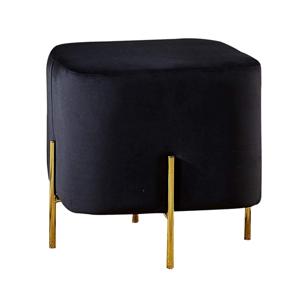 Pouf moderne en velours haut de gamme et tabouret carré rembourré aux pieds dorés
