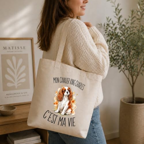 Planetee Tote Bag Mon Cavalier King Charles C'est Ma Vie | Sac de Plage en Toile de Coton Épaule | Idée Cadeau Femme Maîtresse Anniversaire Noël | Imprimé en Bretagne – vue 2