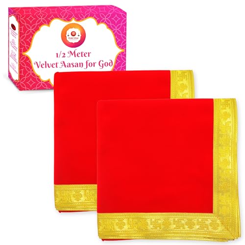 Image of Bhakti Lehar (20 x 40 Inch) Plain Red Velvet Pooja Aasan for God Idol /Chowki Aasan Kapda Cloth for Temple Shelf Home Mandir, Ganesh Baithak and God Idol Sitting - Pack of 2