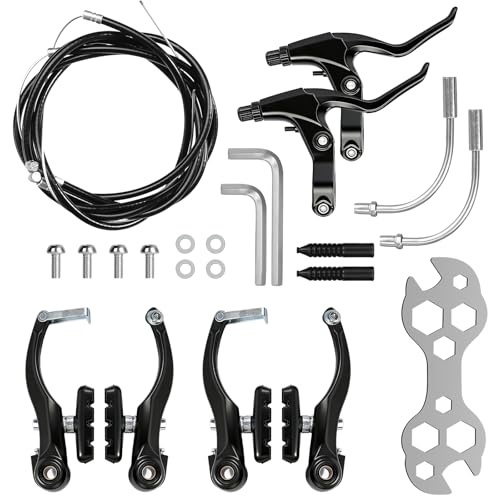 DELAESI Fahrradbremsen Fahrrad Bremsen Set Schwarz V-Brake mit Bremszug Bremshebel Bremsbeläge Universal Aluminium Bremsen Fahrrad für die Meisten Fahrräder