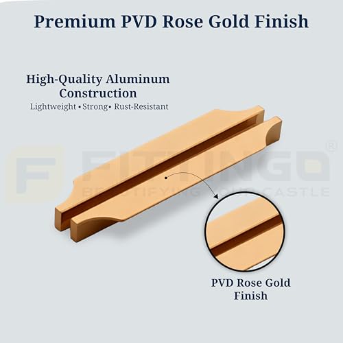 Image of Goldcrest 20cm Handle for Wardrobe & Cabinet /Cupboard Handle /Wardrobe Handle /160mm Hole to Hole (PVD Rose Gold) Pack of 1 - Left Side Handle-| 3 Years Warranty |