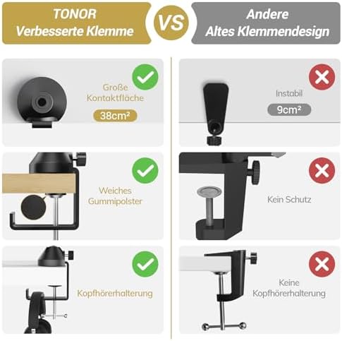 Bild 3 - Blue Yeti Mikrofonarm Boom Arm Mikrofon Ständer, TONOR einstellbarer Mikro Mic Microphone Stand mit Extragroßer Popschutz 3/8" bis 5/8" Adapter mit hoher Kompatibilität, T10