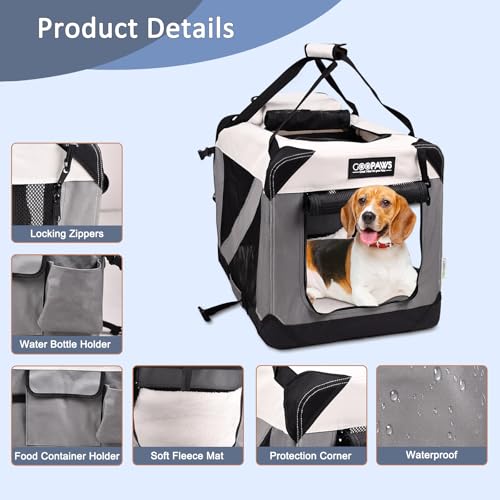 JESPET Soft Dog Crates Kennel for Pets, 3 Door Soft Sided Folding Travel Pet Carrier with Straps and Fleece Mat for Dogs, Cats(7-Light Grey, Small(24\" L x 16.5\" W x 16.5\" H)) - Thumbnail 4
