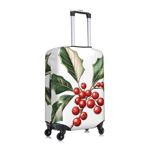 Christmas Holly Leaf Elastic Travel Luggage Cover, Washable Spandex Suitcase Protector, Anti-Scratch Fits 18-32 Inch3