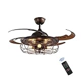 Siljoy 48' Retractable Blades Chandelier Ceiling Fan Industrial Retro Fandelier with Remote, Antique...