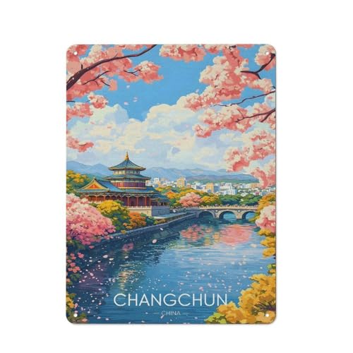 Image of Changchun Cherry Blossoms Rustic Metal Plaque 40x30cm for Garage Or Workshop, for Kitchen, Dining Room And Home Bar Wall Decor