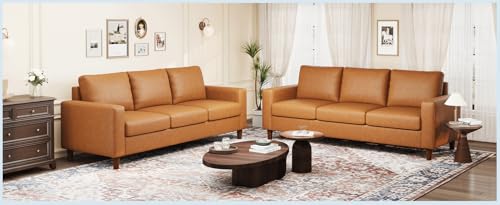 Garvee 85'' Mid Century Modern Sofa, Comfy Faux Leather Couch