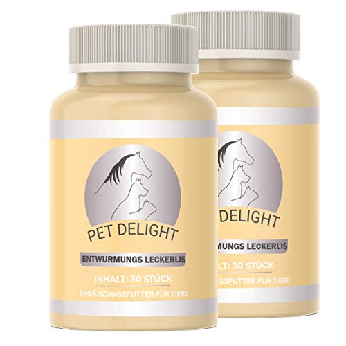 Pet Delight 2 Packungen Sparpaket Wurm Leckerlis, das pflanzliche Mittel für Hunde und Katzen als natürliche Wurmkur - Hund + Katz & Vögel - Animal & Dog Dewormer, Wurm