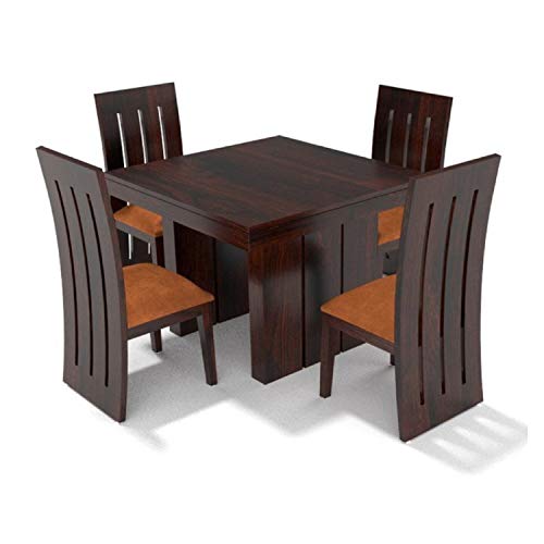 Image of Custom Decor Sheesham Wood 4 Seater Dining Table Set with Cushioned Chairs for Living Room