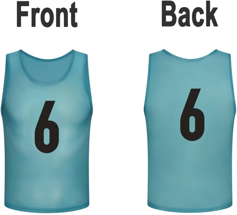 12 Pack（1-12） Numbered Pinnies/Scrimmage Vest/Team Practice Jerseys for Basketball, Soccer, Football