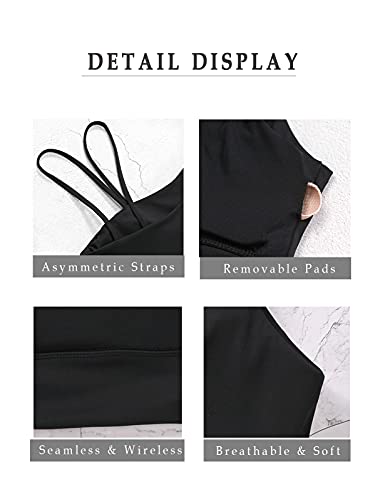 Image of MELYUM Longline Sports Bras for Women One Shoulder Workout Tank Tops with Built in Bra Supportive Crop Yoga Top Padded