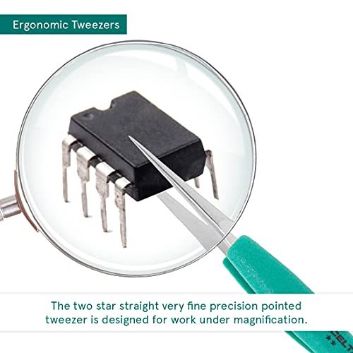 Excelta Two Star Ergonomic Utility Tweezers - Stainless Steel Straight Very Fine Point Tip - 5 1/4 in Length - 3-SA-PI-ET [PRICE is per EACH] - Thumbnail 5
