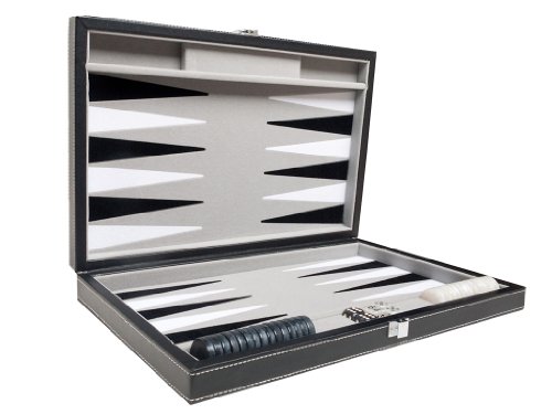 Set de Backgammon de Viaje en Cuero Sintético - Campo de Terciopelo Incrustado, 15 pulgadas, Negro miniatura 4