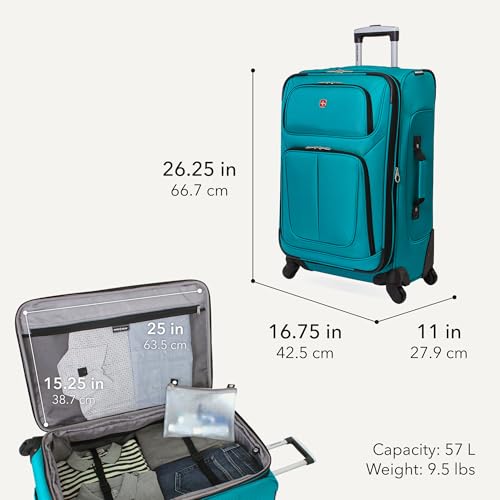 Image of SWISSGEAR Sion Softside Expandable Spinner Luggage Durable Lightweight Travel Suitcase, Teal, Checked-Medium