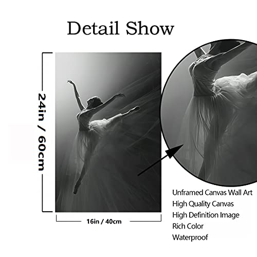 Geterich Ballerina Wall Art Elegant Ballet Dancer Portrait Black And White Dance Poster Decor For Room Canvas Prints Painting Home Bedroom Living Unframed 16X24Inx2 / 40X60Cmx2 #TOP6