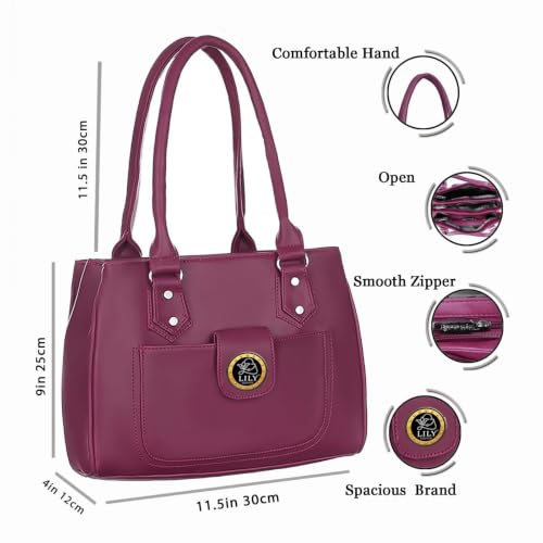 Image of Women's PU Leather Shoulder Handbag | Spacious 3 Compartment Tote Purse with Zip Closure & Multiple Pockets | Top Handle Office College Travel Handbag | 30 x 25 x 12 cm