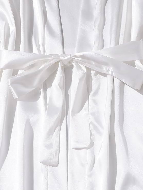 SOLY HUX Women's Satin Pajama Set 4pcs Floral Lace Trim Cami Lingerie Sleepwear with Robe4