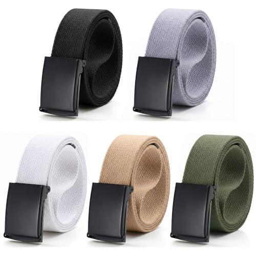 Image of Mile High Life Cut To Fit Canvas Web Belt Size Up to 52 inch with Flip-Top Solid Black Military Buckle