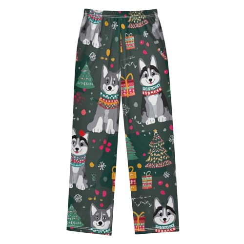 Husky Xmas Tree Boys Long Pants Soft Trousers Elastic Waist Kids Lounge Bottoms with Pockets S-XL2