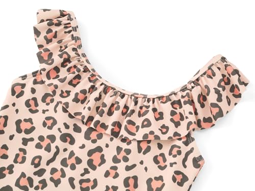 Image of Dvenki Toddler Girls One Piece Swimsuit Adjustable Straps Sizes 2T-10 | quick-dry swim fabric, skin-friendly, ruffle neckline, leopard, check, mermaid prints, swimwear for beach, pool, summer party