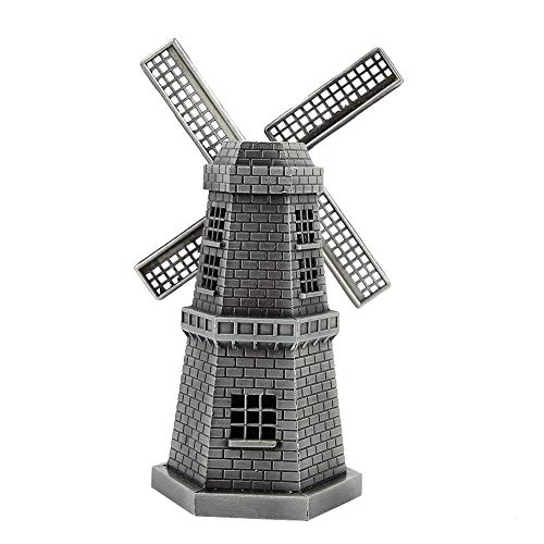 Dutch Windmill European Metal Architectural Model Handicraft Ornaments Tourist Souvenirs World Building Metal Ornaments (Small Gray) #TOP5