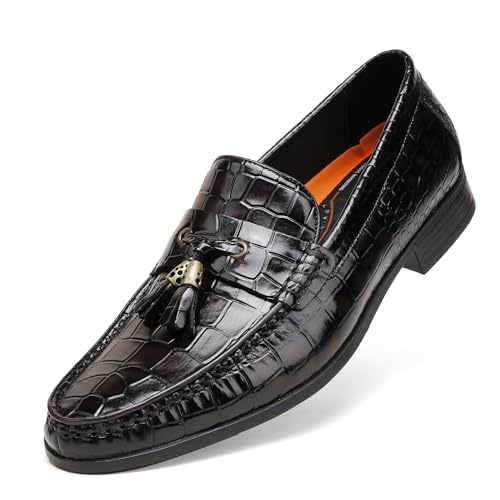 Tassel Loafers for Men, Crocodile Pattern Dress Shoes with Tassel