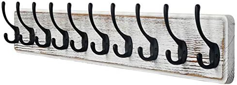 Dseap Coat Rack Wall Mounted With 10 Hooks, 97cm Long Heavy Duty Wooden Wall Coat Hanger Coat Hook for Clothes Hat Jacket Clothing, White & Black