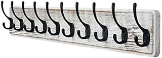 Dseap Coat Rack Wall Mounted With 10 Hooks, 97cm Long Heavy Duty Wooden Wall Coat Hanger Coat Hook for Clothes Hat Jacket Clothing, White & Black