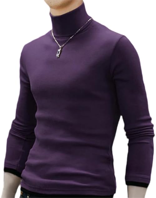 （13:30時点） [LIFESHINE] カットソー長袖シャツ メンズ Tシャツ ロンT タートルネック カジュアル トップス アフガンネック ドレープ キレイめ ストレッチ(02 パープルM)