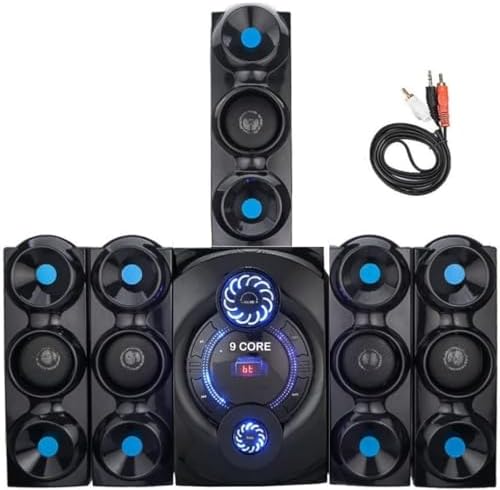9 CORE|Black Commando Home Theatre 5.1 Channel or Wall Mount Satellites. 6 inch subwoofer Multimedia Connectivity Bluetooth,Fm,USB,Aux. Compatible with Smart tv,Laptop,Smart mobiles,Gaming Console etc