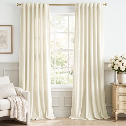 StangH Ivory White Velvet Curtains for Nursery Back Tab, W52 x L84, 2 Pcs