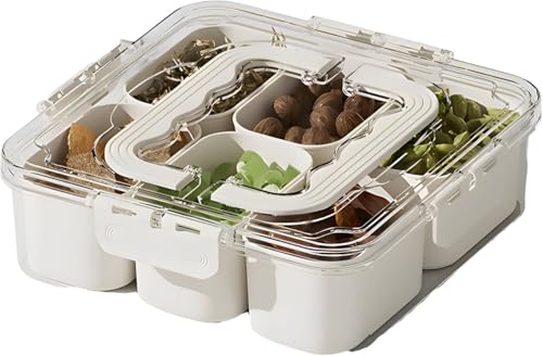 Image of Silicone Divided Fridge Storage Boxes With Serving Veggie Tray with Lid and Handle, Fridge Organizer with Removable Compartment, Fridge Storage Containers (6 Compartment-1PCS), White