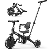 besrey 三輪車 子供用三輪車 折りたたみ かじとり 手押し棒 5in1 1歳 2歳 3歳 ランニングバイク 自転車 乗用玩具 幼児用 キッズバイク プレゼント ギフト ブラック