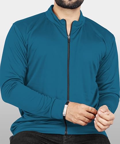 Image of Casual Jackets For Men's Solid Wind Cheater Jacket With Zipper Ribbed Waist And Ribbed Wrist Cuffs For Perfect Fit Casual And Sports Jacket