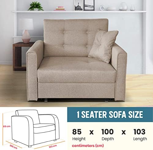 Mk Sofa Bed - Folding Single Sofa Bed Chairs - A Modern & Luxurious Furniture for Living, Drawing Room, Folding 1 Seater Sofa Bed with Premium Quality Fabric - Wooden Sofa Available in Beige Color