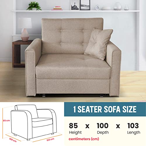 Mk Sofa Bed - Folding Single Sofa Bed Chairs - A Modern & Luxurious Furniture for Living, Drawing Room, Folding 1 Seater Sofa Bed with Premium Quality Fabric - Wooden Sofa Available in Beige Color
