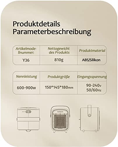 900W draagbare ventilatorkachel Energiebesparende ventilatorkachel Energiebesparend met 3 warmteniveaus Keramische elektrische verwarming met thermostaat Elektrische verwarming voor woonkamer, - Afbeelding 4