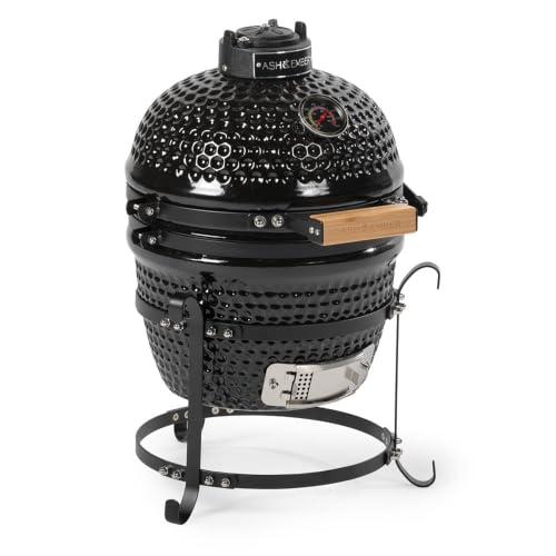 Ash & Ember 10 Kamado Grill Kit, 90 Sq In Cooking Space, Portable Grill with Built-In Thermometer, Airflow Vent, Heat Deflector, Charcoal Plate, Protective Cover, Sliding Ash Door, Ash Tool