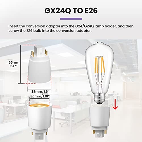 Luxvista Gx24Q To E26/E27 Led Light Sockets Adapter, Gx24 To Medium Edison Bulb Base Adapter, 4 Pin Cfl Lamp Base Converter, Gx24/Gx24Q To E26 Light Fixture, Remove Bypass The Ballast, 10-Pack #TOP4
