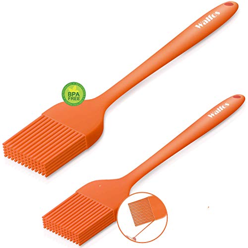 Walfos Silicone Basting Pastry Brush Heat Resistant Pastry Brush Set Strong Steel Core and One-Pieces Design Perfect for BBQ Grill Kitchen Cooking BPA Free and Dishwasher safe 2 Pcs orange